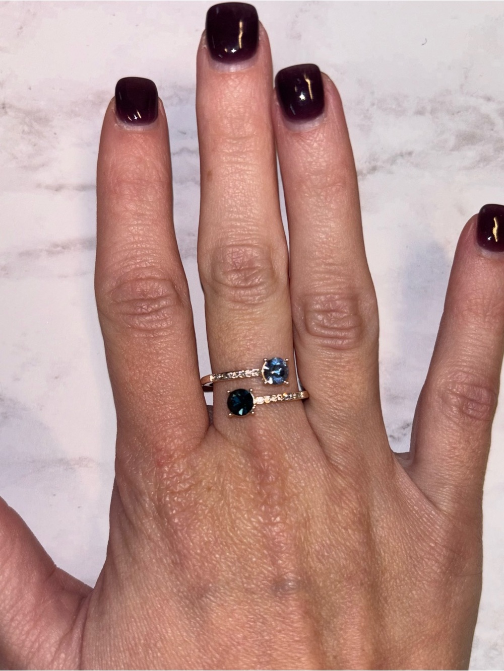 Open-Style Double Stone Ring with Blue Gemstones